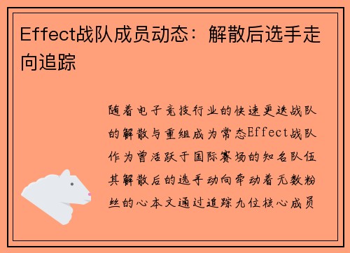 Effect战队成员动态：解散后选手走向追踪